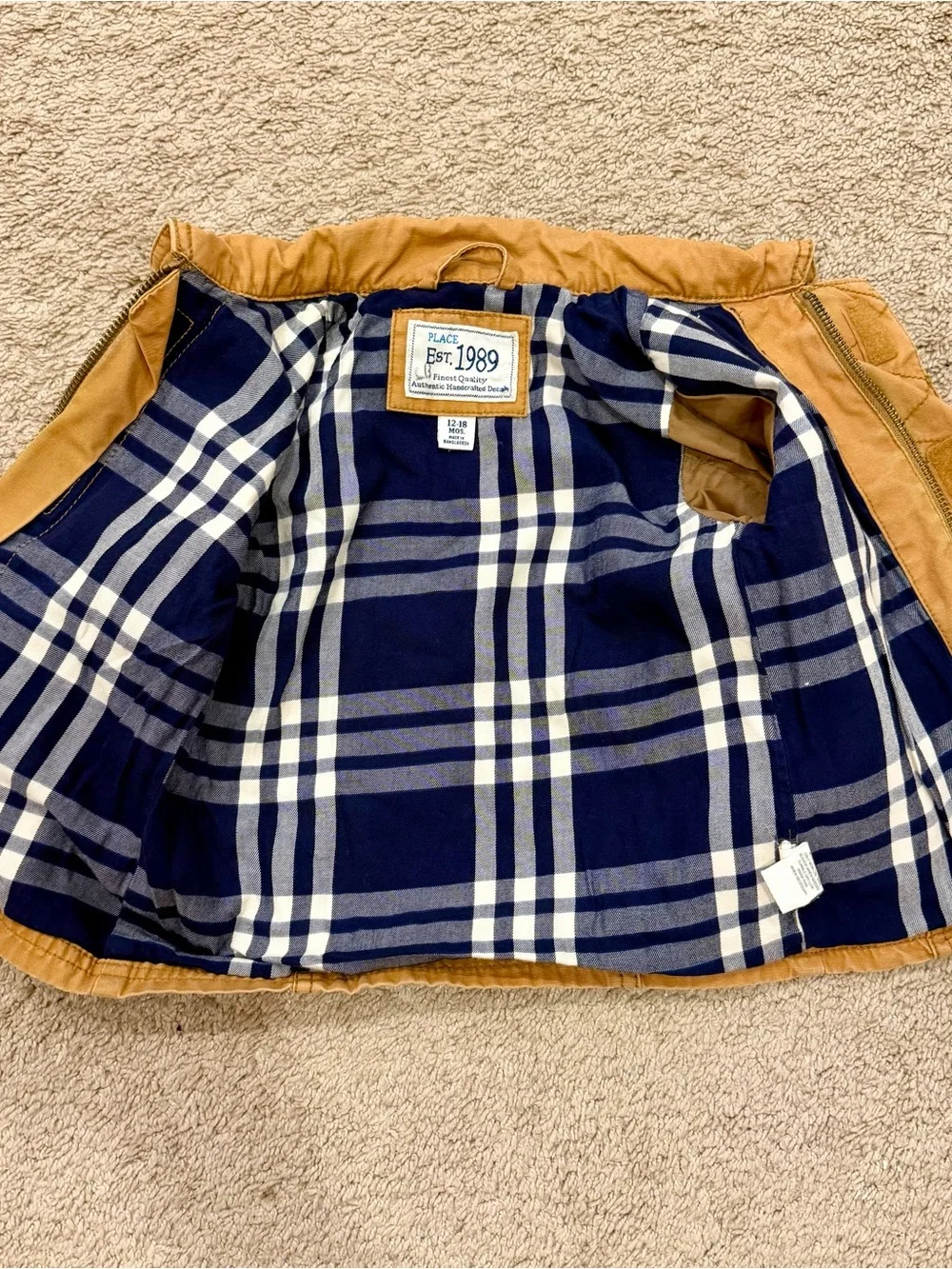 Children’s Place Toddlers 12-18 Months Khaki Zipper Jacket Coat Outdoors